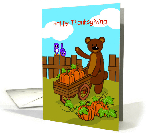 Happy Thanksgiving, Bear With Pumpkins & Birds card (873053)