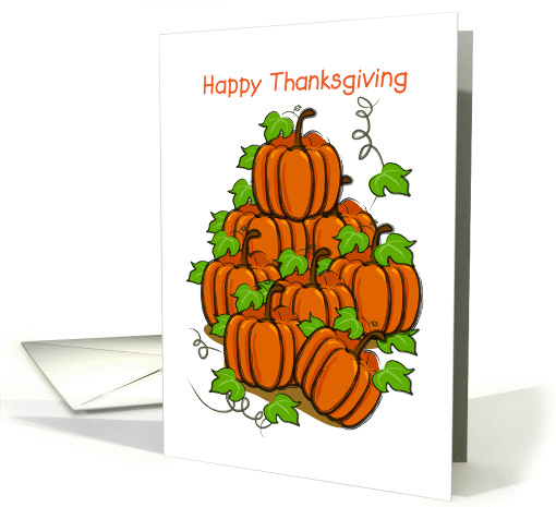 happy thanksgiving, stack of pumpkins with vines card (873055)