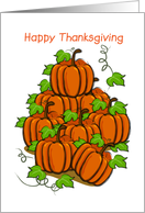 happy thanksgiving, stack of pumpkins with vines card