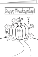 happy thanksgiving, pumpkin house, coloring card