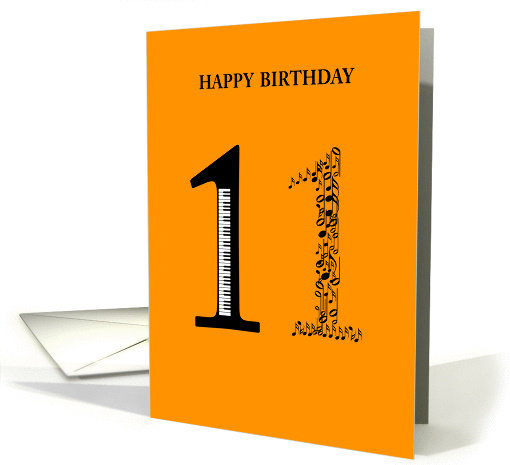 happy birthday, 11, piano and notes card (876383)