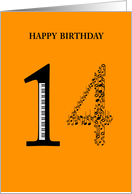 happy birthday, 14, piano and notes card