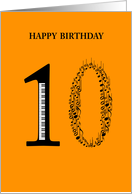 happy birthday, 10, piano and notes card
