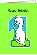 happy birthday, 1, cute swan card