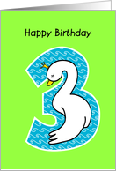 happy birthday, 3, cute swan card