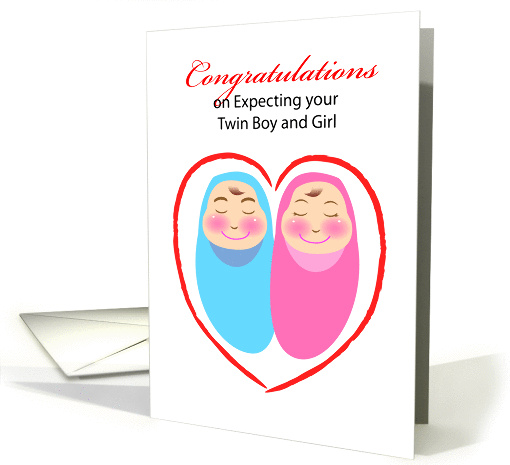 Congratulations On expecting your twin boy and girl in love shape card