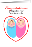 Congratulations On expecting your twin boy and girl in love shape card