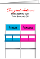 Congratulations On expecting your twin boy and girl, baby chair card