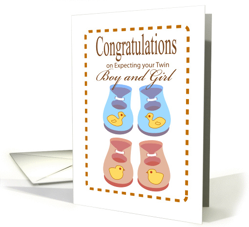 Congratulations On expecting your twin boy and girl, baby shoes card