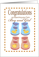 Congratulations On expecting your twin boy and girl, baby shoes card