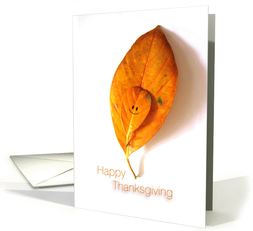 Happy Thanksgiving, autumn leaf with smile face on it. card (881606)