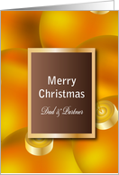 Merry Christmas, dad & partner, gold ornaments card