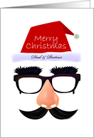Merry Christmas, dad & partner, party nose & santa red hat card