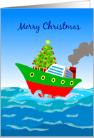 Merry Christmas, cruise line with christmas tree and gifts card