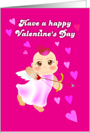 happy valentine’s Day, a cupid holding a arrow and lot of love flying card