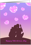 happy valentine’s Day, silhouette couple point to the love shape cloud card