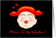 Be my valentine, a cute boy ask for a kiss card