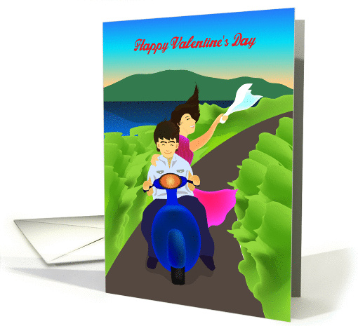 motorcycle valentine, a couple ride on a motorcycle on a road card