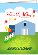 Family Day Invitation, House With Balloons And Picket Fence card