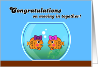 Congratulations on moving in together! 2 fishes with girl ribbon bow card