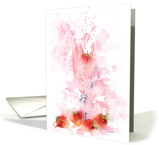 Pink Champagne and Strawberries, Blank Any Occasion card (1425252)