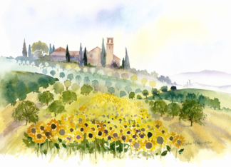 Sunflowers and olive...