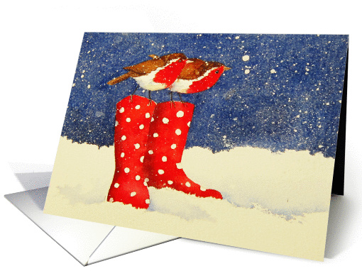Christmas Robins, Polka dot boots in snow card (993569)