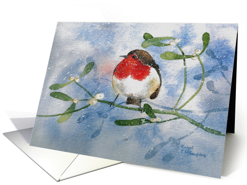 Christmas, Robin and Mistletoe card (993593)