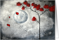 Gray and Red Tree Moon and Balloon with White Dramatic Sky Contemporary Art card