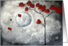Gray and Red Tree Moon and Balloon with White Dramatic Sky Contemporary Art card