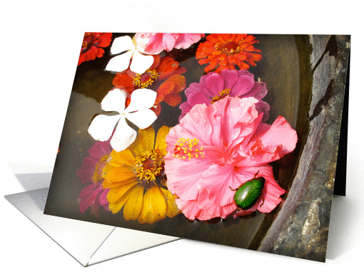 Flowers with a Green Bug Blank Note card (843329)