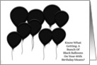 Over the Hill 40th Birthday, black balloons on white background card