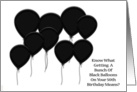 Over the Hill 50th Birthday, black balloons on white background card