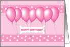 Happy Birthday! Pink Balloons on Pink Bands with White Polka Dots card