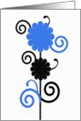 Birthday, bright blue & black digital art flowers card