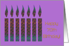 Happy 70th Birthday, two multi-colored candles card