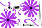 On Your 13th Birthday, big purple digital art flowers with swirls card