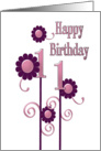 Happy Birthday, 11, pink and purple flowers card