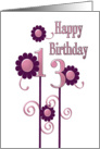 Happy Birthday, 13, pink and purple flowers card
