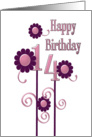 Happy Birthday, 14, pink and purple flowers card