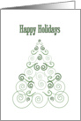 Happy Holidays, Christmas Tree of Scrolls in green card