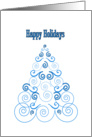 Happy Holidays, Christmas Tree of Scrolls in blue card
