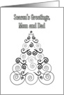 Season’s Greetings, Mom & Dad, tree in b & w card