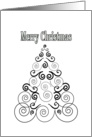 Merry Christmas, Christmas tree in black & white scroll card