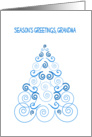 Season’s Greetings, Grandma, Christmas tree in blue & white scroll card