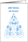 Merry Christmas, Aunt & Uncle, Christmas tree in blue & white scroll card