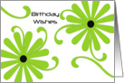 Birthday Wishes, two big bright green flowers card