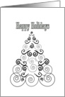 Happy Holidays, black and white Christmas tree in swirls card