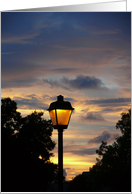 Encourgement, beautiful sunset with lamp and trees card