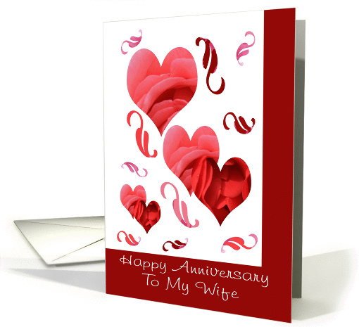 Anniversary, wife, hearts & leaves card (364035)